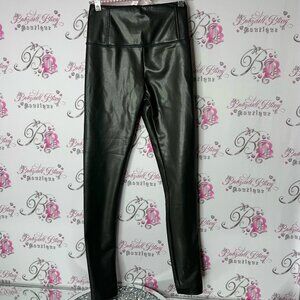 La Classe Couture Faux Leather Leggings dark green black color stretchy shiny